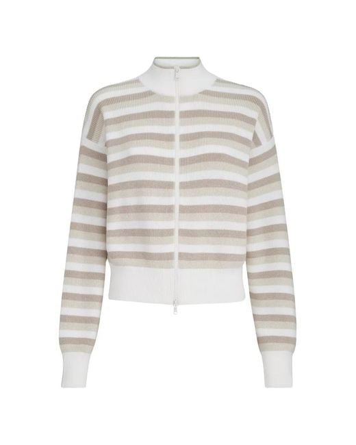 Brunello Cucinelli White Ribbed Striped Cardigan