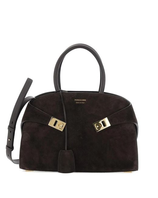 Ferragamo Black Hug Small Handbag With Logo And Gancini Buckle