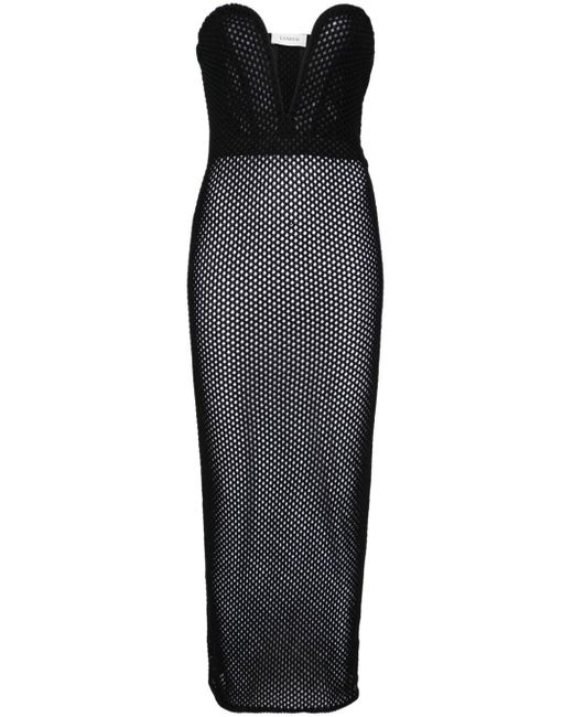 Laneus Black Strapless Open-knit Maxi Dress