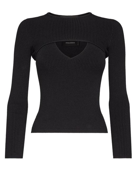 DSquared² Black Cut-Out Ribbed-Knit Top