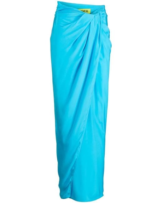 GAUGE81 Blue Paita Draped Silk Maxi Skirt