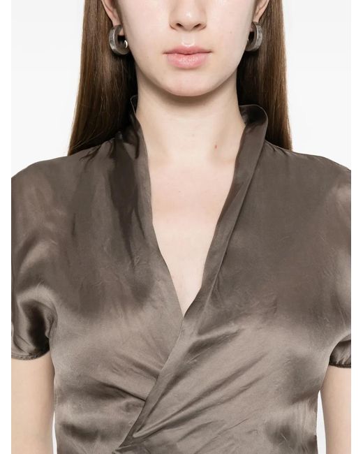 Rick Owens Gray Tie-Detail Short-Sleeve Blouse