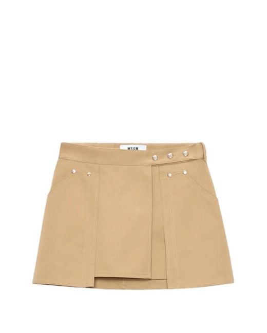 MSGM Natural Button-Details Wrap A-Line Skirt