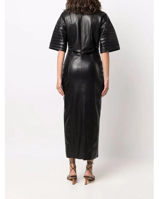 Nanushka Black Faux-Leather Fitted Shirt Dress