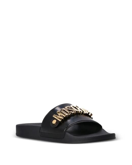Moschino Black Logo-Plaque Slides for men