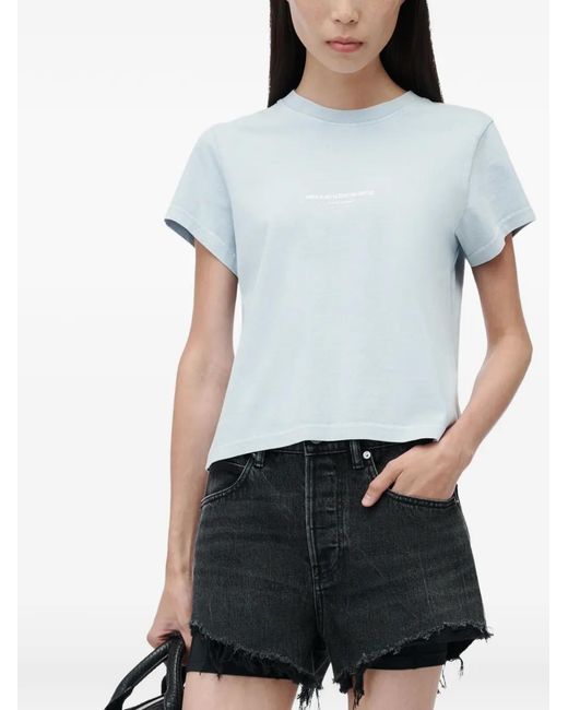 Alexander Wang Blue Logo-Print Shrunken Short-Sleeve T-Shirt
