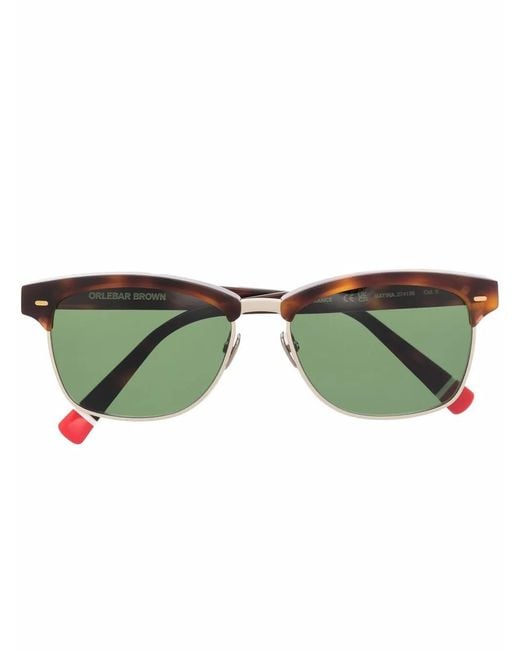 Orlebar Brown Green Tortoiseshell Rectangle Frame Sunglasses for men