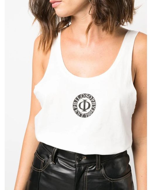 Philosophy Di Lorenzo Serafini White Logo-Print Cotton Tank Top