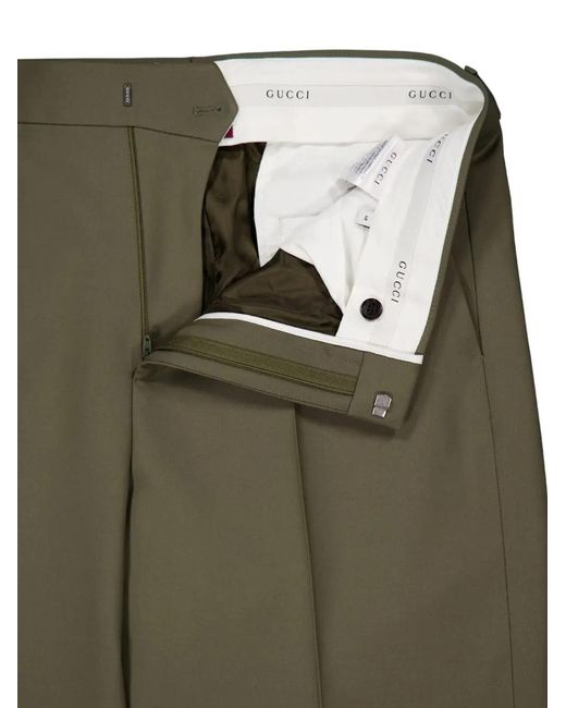 Gucci Green Gabardine Wool Trousers for men