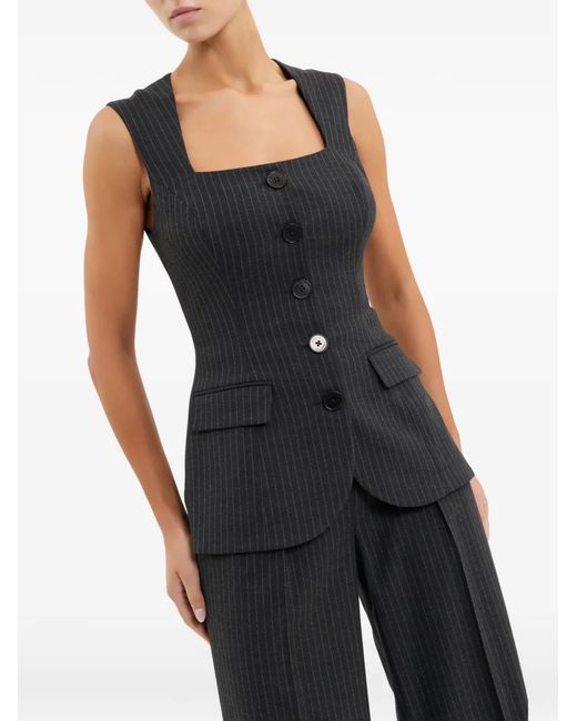 Rebecca Vallance Black Harri Pinstripe Button-Up Top