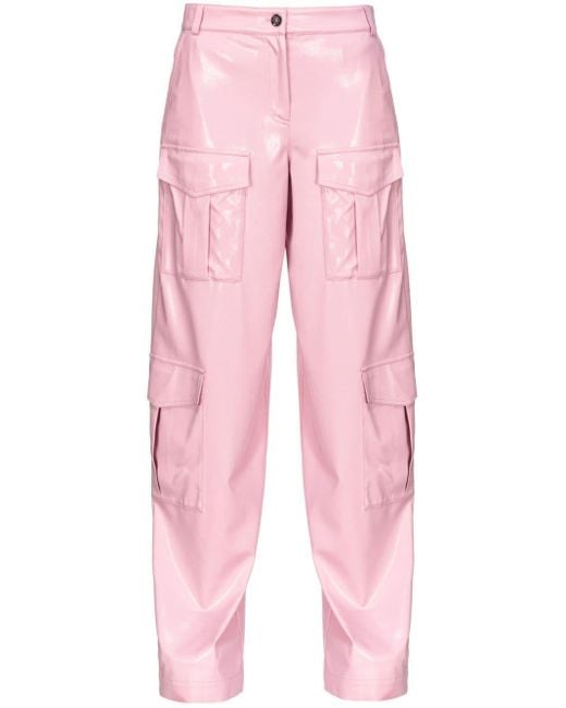 Pinko Pink Faux-Leather Cargo-Pockets Trousers