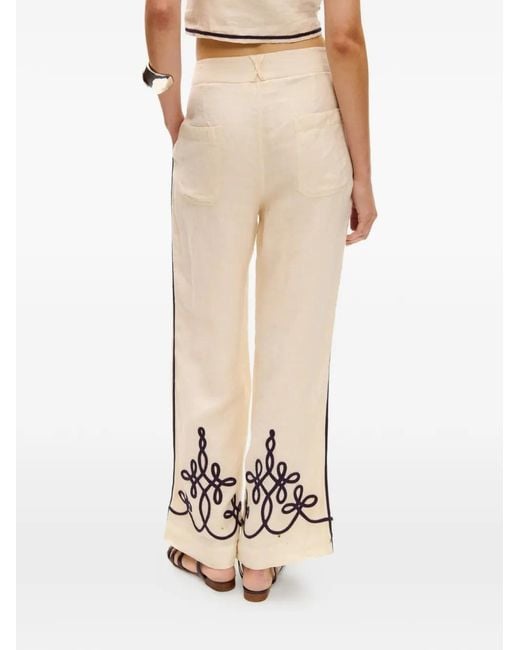 Carolina K White Sam Embroidery-Detail Linen Trousers