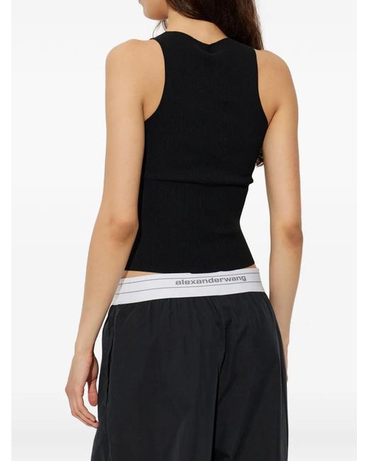 Alexander Wang Black Logo-Print Ribbed Tank Top