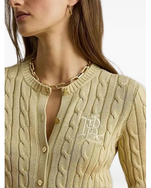 Ralph Lauren Natural Cable-Knit Logo-Embroidered Cardigan