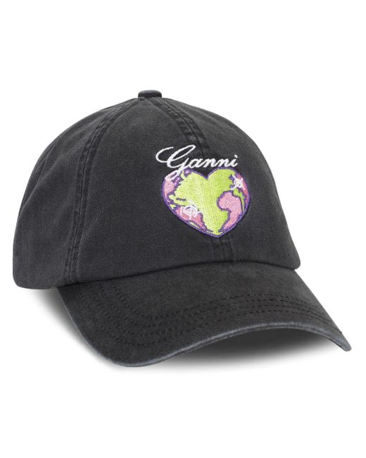 Ganni Black Graphic-embroidered Baseball Cap - Women's - Organic Cotton