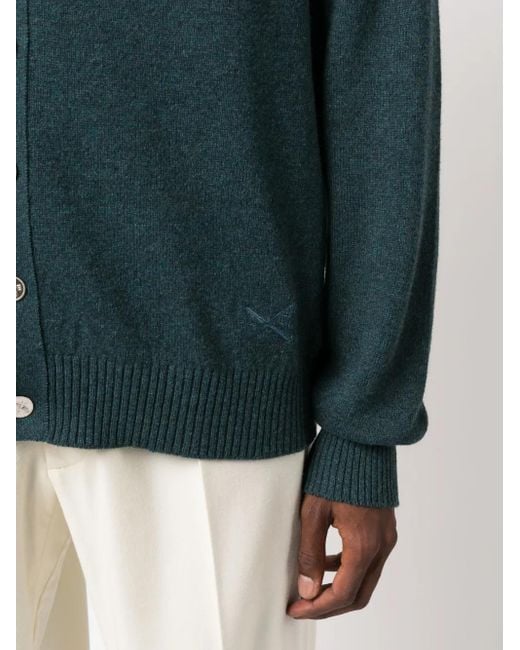 Barrie Green B Label Logo-Embroidered Cashmere Cardigan for men