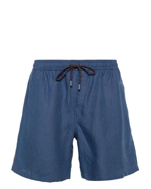 Sease Blue Drawstring-waist Hemp Shorts for men