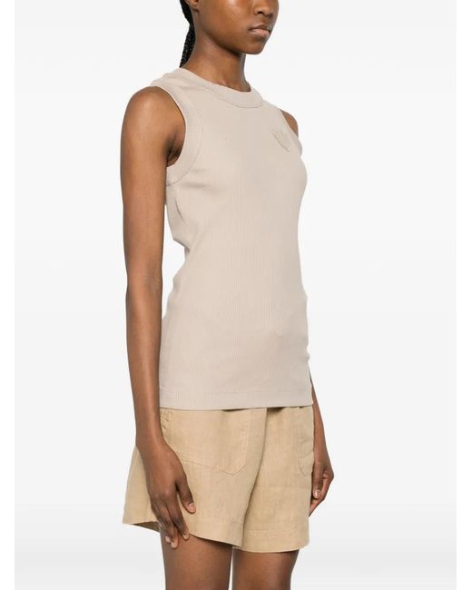 Brunello Cucinelli Natural Haut Côtelé À Patch Logo