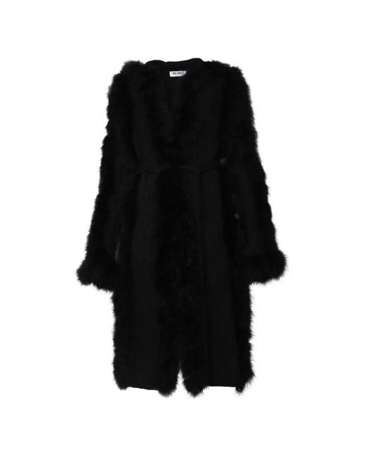 The Attico Black Feather-Trim Belted Coat