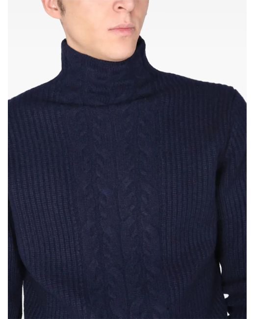 Ballantyne Blue Cable-Knit Turtleneck Sweater for men