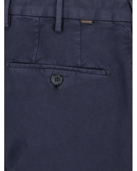 Incotex Blue Pleated Tapered Trousers for men