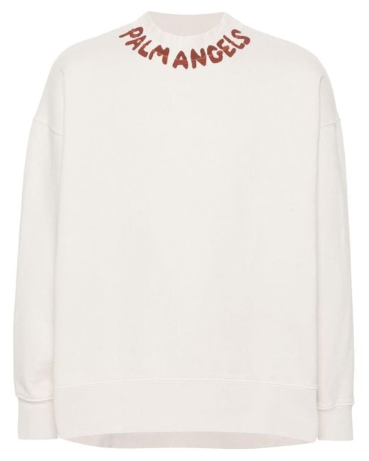 Palm Angels White Logo-print Cotton Sweatshirt for men