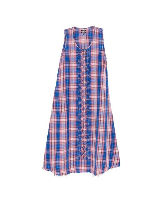 R13 Purple Ruffled-Trim Plaid Dress
