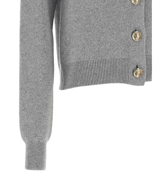 Balmain Gray Engraved-Button Crew-Neck Cardigan