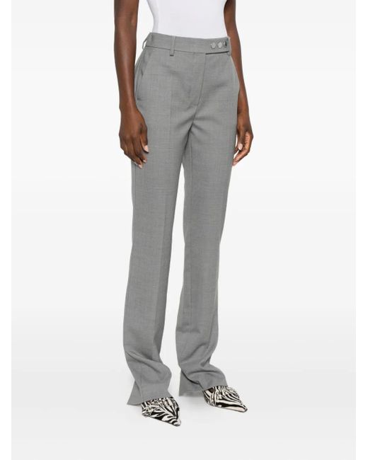Sportmax Gray Virgin Wool Straight-Leg Trousers