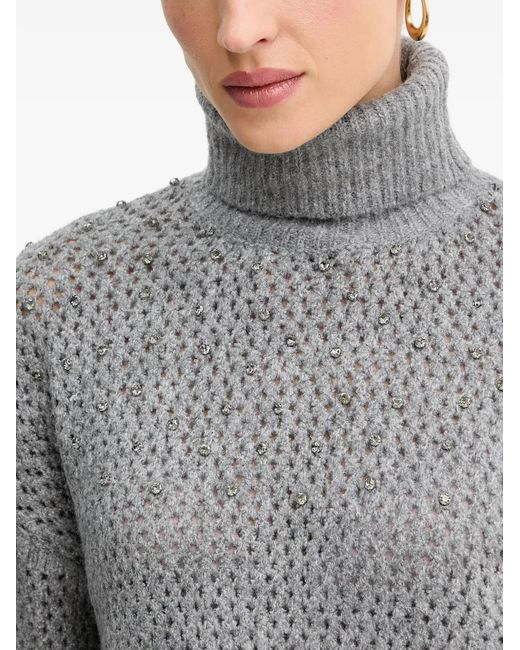 Fracomina Gray Embellished Roll-Neck Sweater