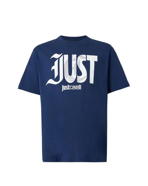 Just Cavalli Blue Logo-Print T-Shirt for men