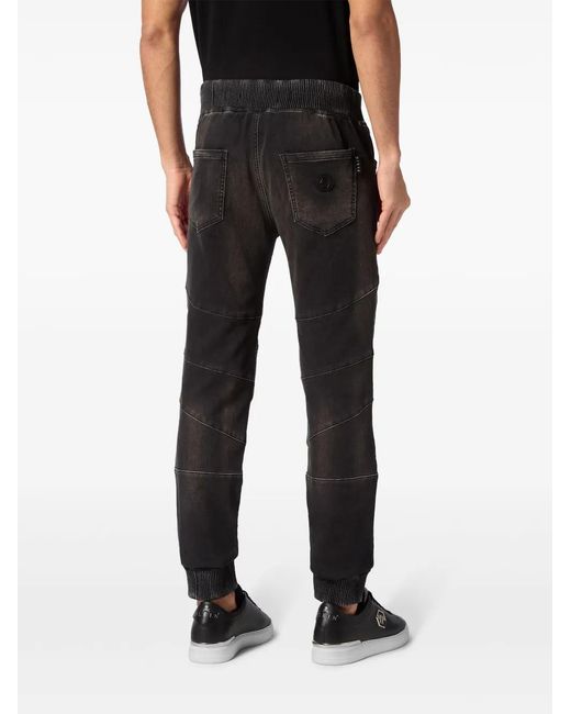 Philipp Plein Black Logo-Appliqué Tapered Jeans for men