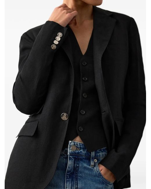 Ralph Lauren Black Single-Breasted Linen Jacket