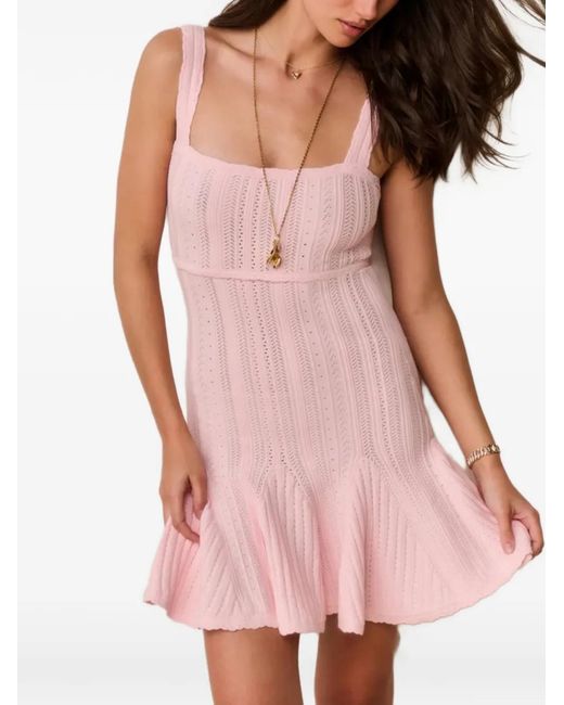 LoveShackFancy Pink Tabatha Pointelle-Knit Ruffled Mini Dress