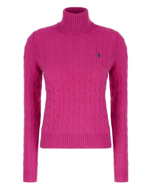 Polo Ralph Lauren Pink Polo Pony-Motif Cable-Knit Sweater