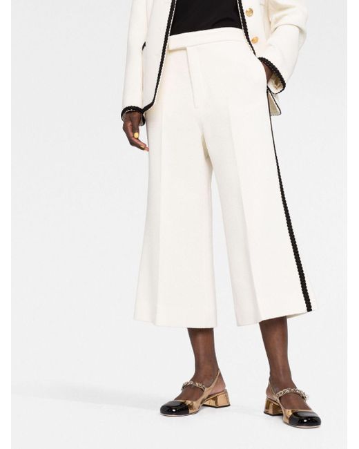Gucci White Wool Tweed Wide-leg Pants