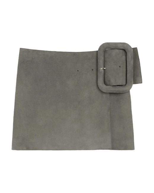 AMI Gray Goat Leather Big Buckle Belted Mini Skirt