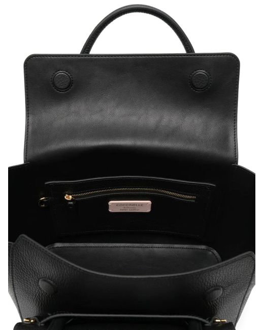 Coccinelle Black Medium Double Beat Leather Tote Bag