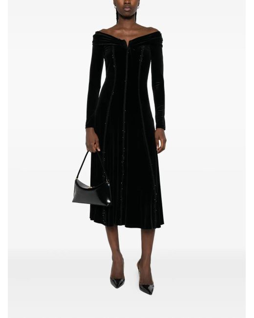 Nissa Black Crystal-Embellishment Midi Dress