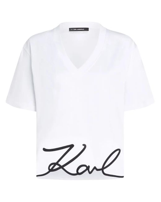 Karl Lagerfeld White Signature V-Neck T-Shirt
