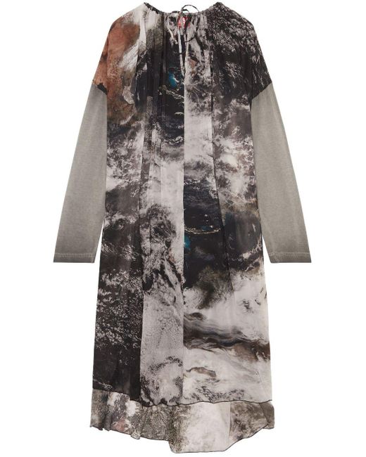 DIESEL D-lav Gedrapeerde Midi-jurk Trekkoord En Print in het Gray