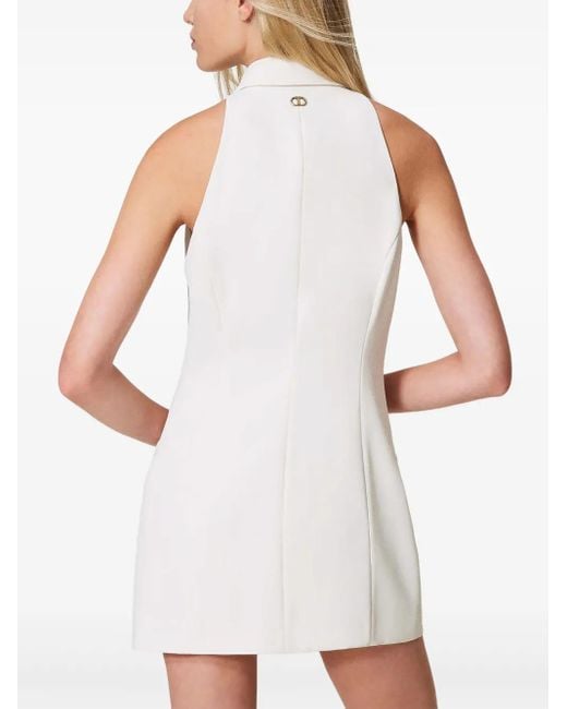 Twinset White Mini Buttoned Fluid-Crêpe Dress