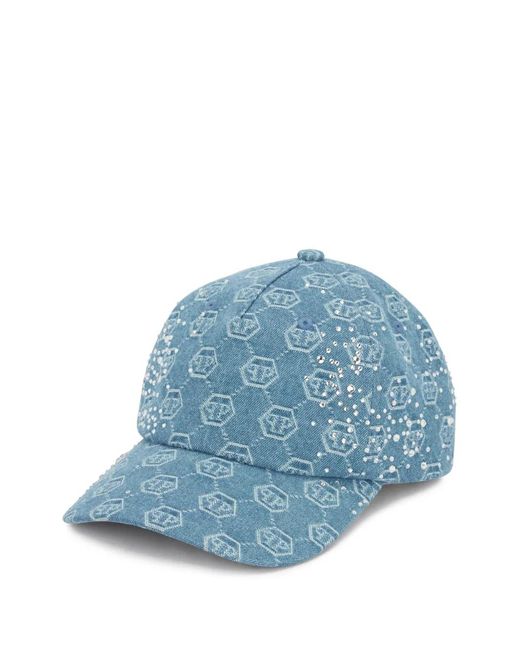 Philipp Plein Blue Casquette À Ornements Strassés