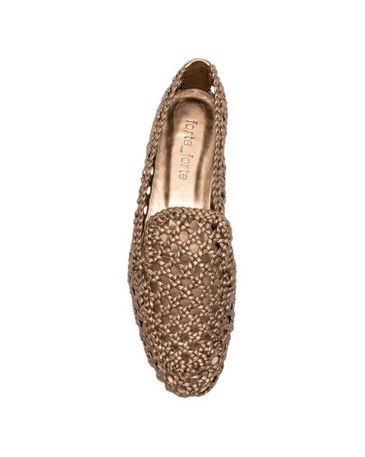 Forte_forte White Woven Metallic Leather Flat Pumps