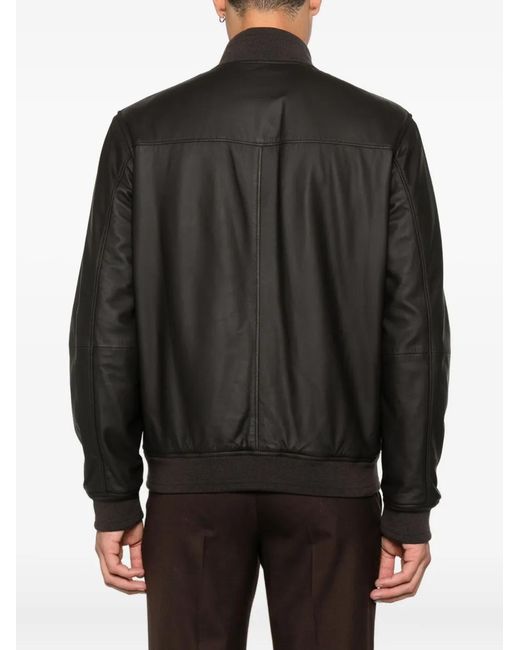 Canali Black Leather Jackets for men
