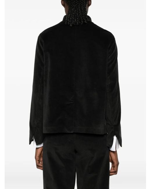 19.61 MILANO Black Velvet-Effect Mandarin-Collar Jacket