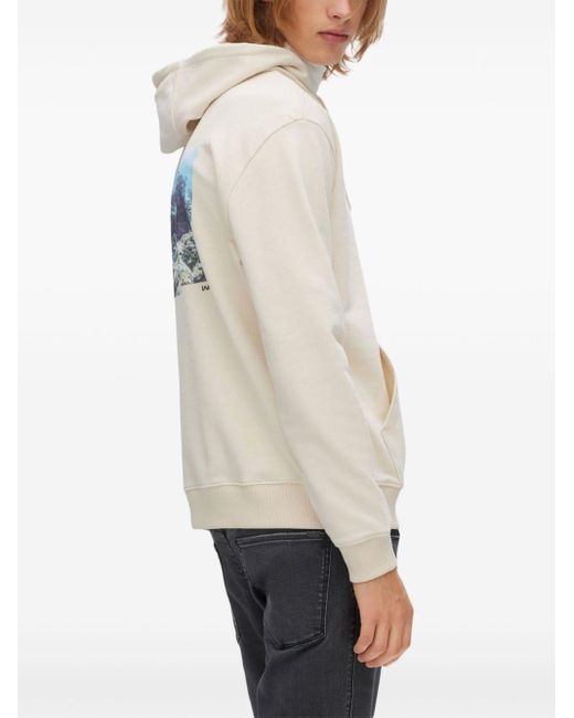 Hoodie en coton à imprimé photographique HUGO pour homme en coloris White