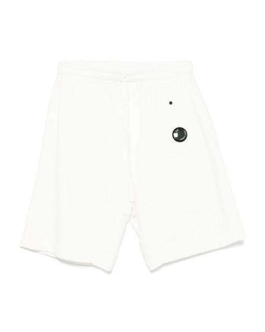 C P Company White Lens-Detail Track Shorts for men