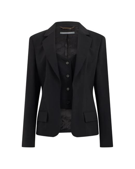 Alberta Ferretti Black Peak-Lapel Layered-Waistcoat Blazer