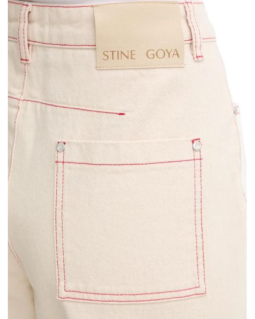 Stine Goya White Stitch-Detail Cotton Jeans